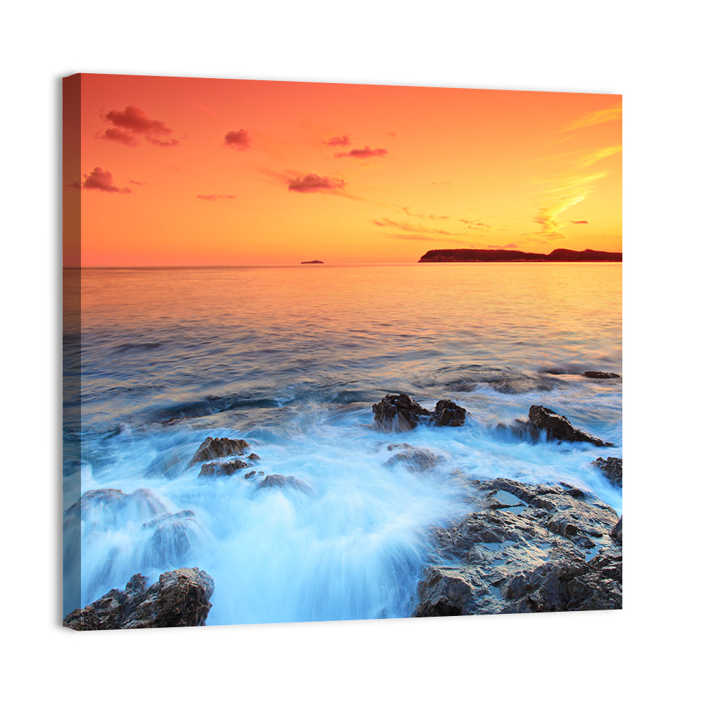 Dubrovnik Sunset Over Rocky Shore Wall Art, canvas print, square
