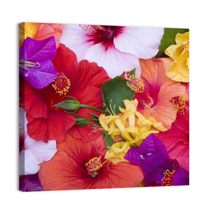 Tropical Bougainvillea and Hibiscus Bloom Wall Art as a canvas print