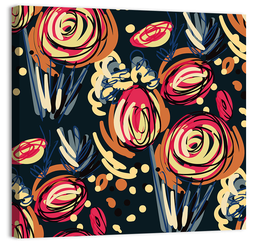 Colorful Scribbled Floral Pattern Wall Art, canvas print, square
