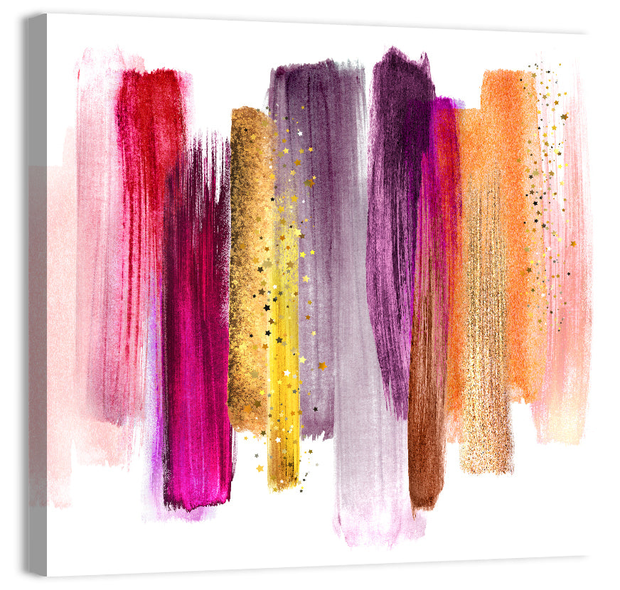 Fuchsia and Gold Brush Strokes Wall Art, canvas print, square