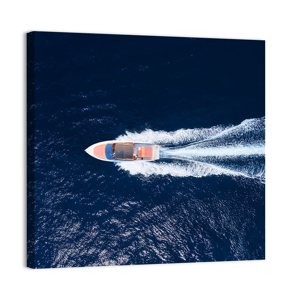 Sleek Speedboat Over Navy Sea Wall Art, canvas print, square