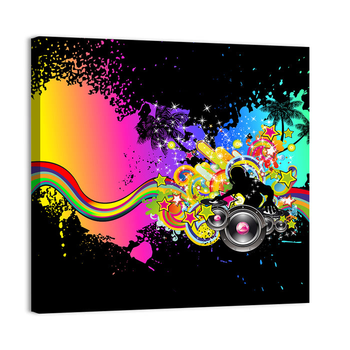 Neon Dj Silhouette Wall Art as a canvas print