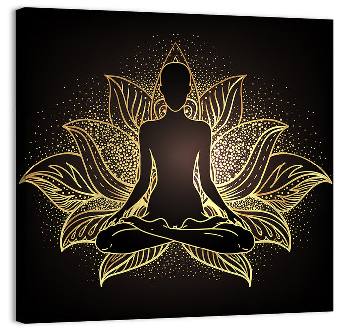 Golden Chakra Silhouette Wall Art as a canvas print