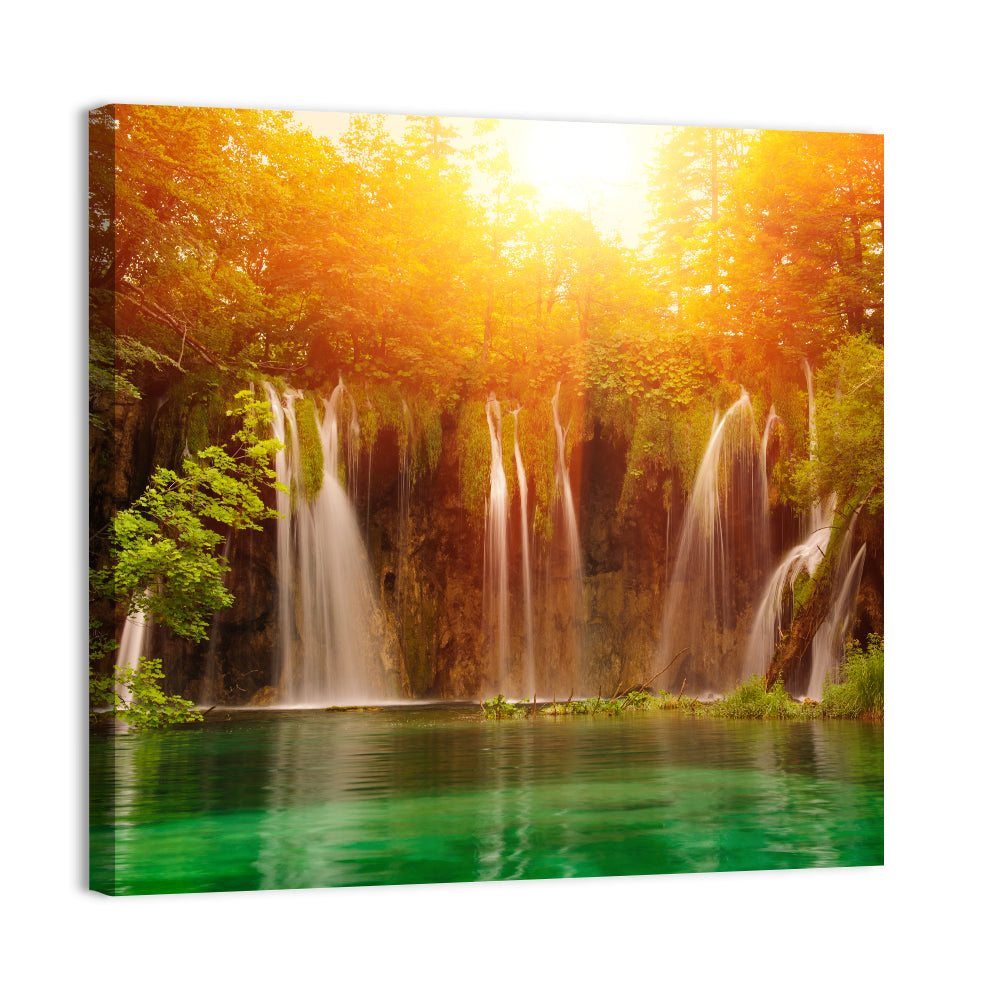 Plitvice Lakes Waterfalls Wall Art, canvas print, square
