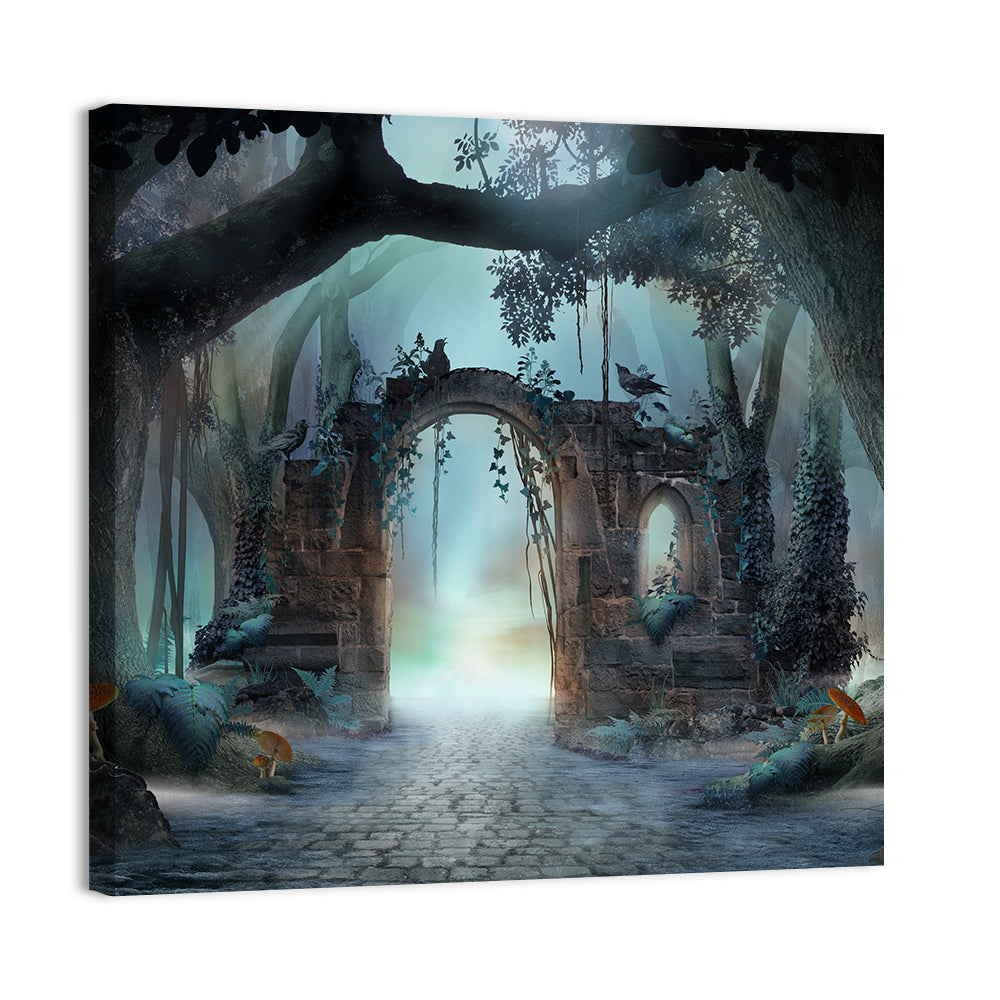 Enchanted Foggy Forest Wall Art, canvas print, square