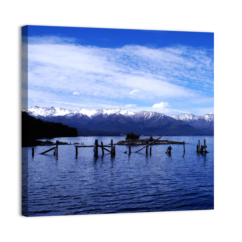 Nahuel Huapi Lake with Wooden Pilings Wall Art, canvas print, square