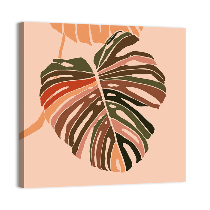 Warm Pink Monstera Leaf Wall Art as a canvas print
