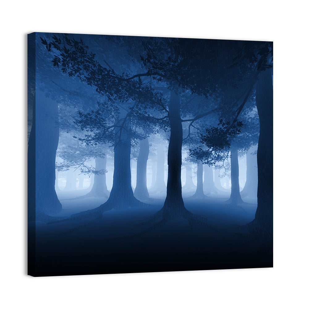 Midnight Blue Forest Wall Art, canvas print, square