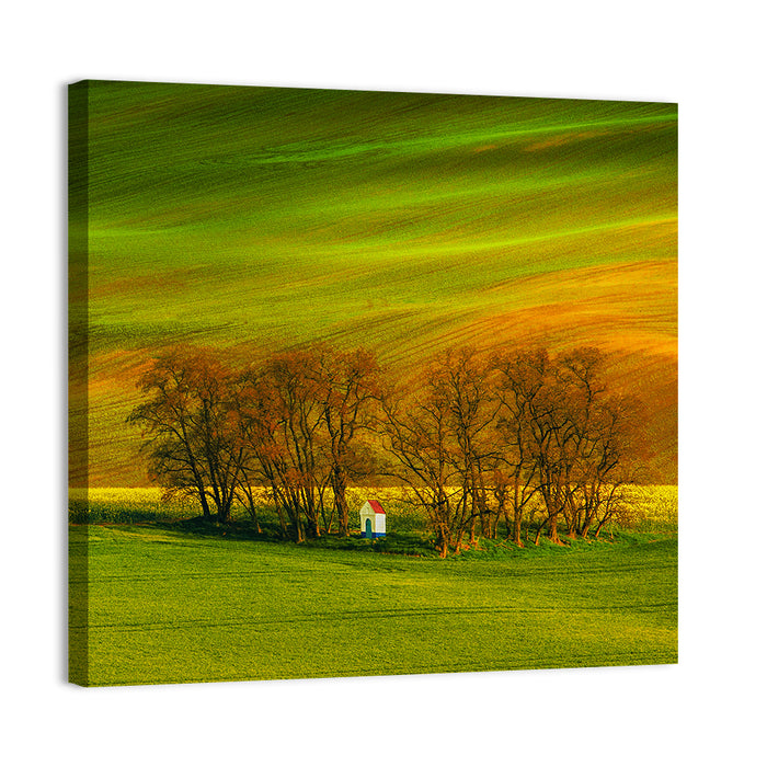 Moravian Wheat Fields with Chapel Wall Art as a canvas print