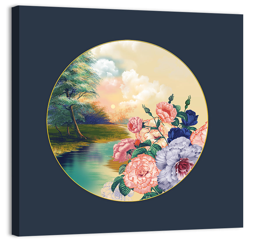 Golden Garden Circle Wall Art, canvas print, square