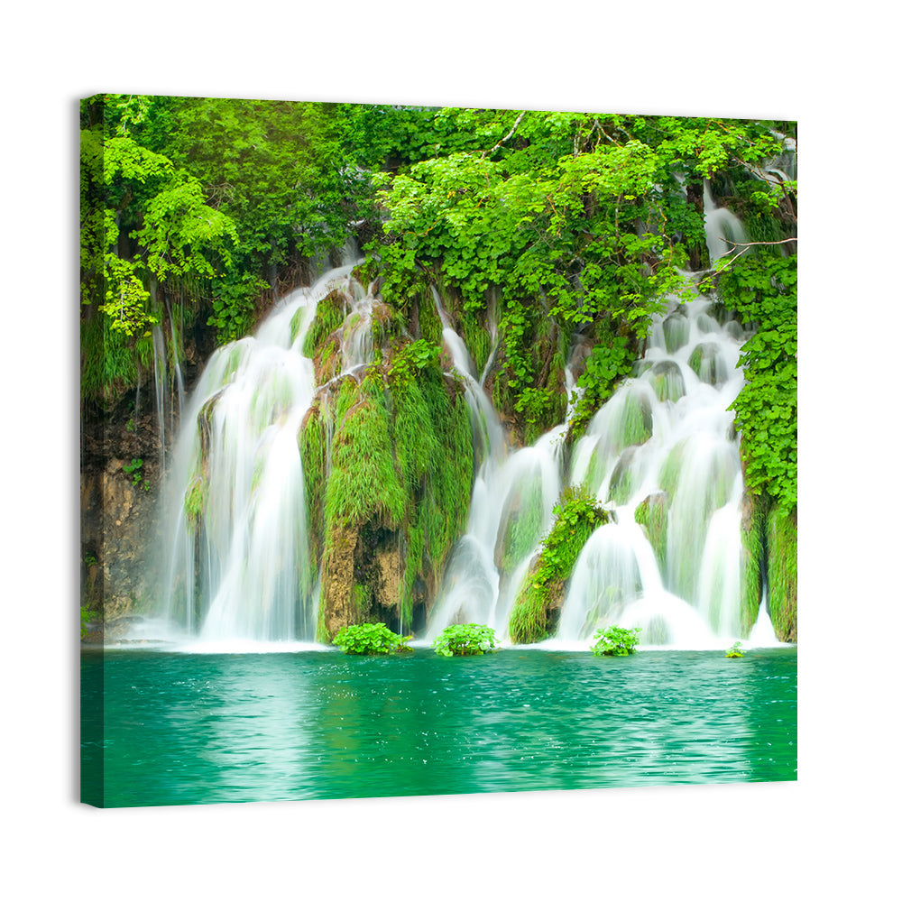 Plitvice Lakes Cascades Wall Art, canvas print, square