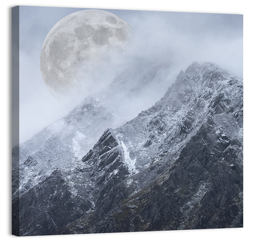 Supermoon Over Snow-capped Peaks Wall Art, canvas print, square