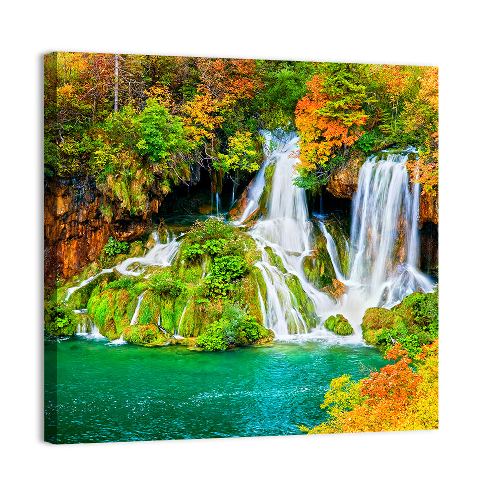 Plitvička Jezera Autumn Falls Wall Art, canvas print, square