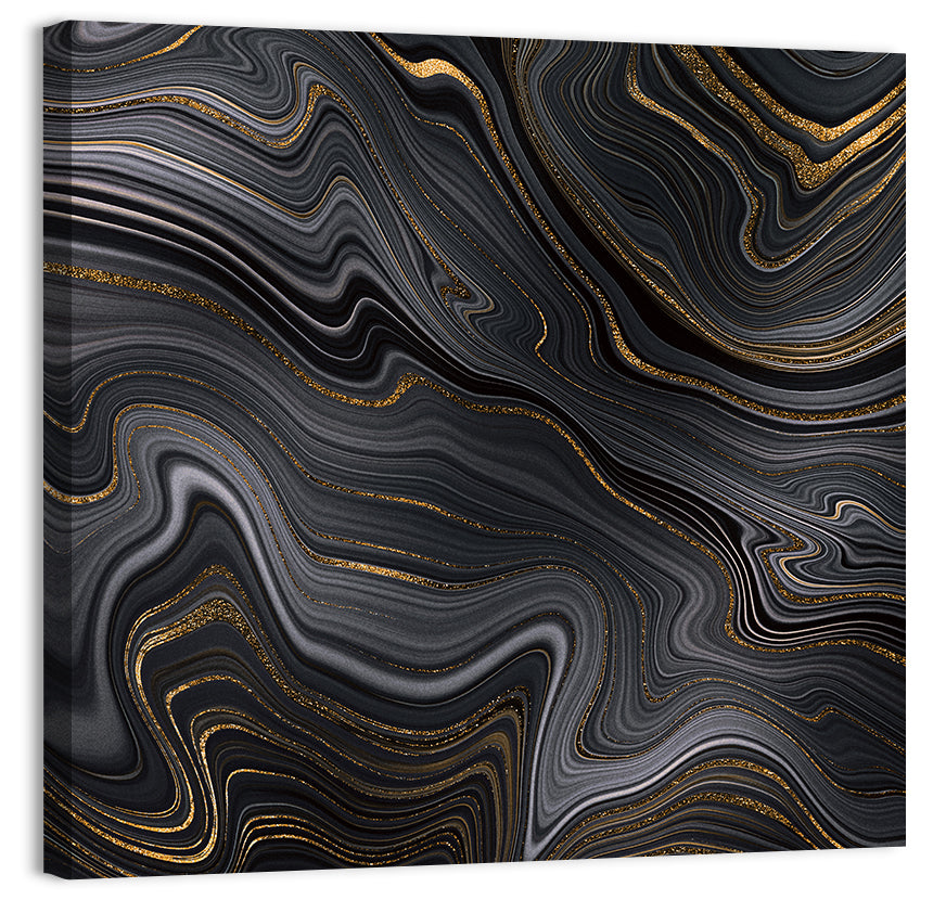 Black Marble with Gold Veins Wall Art, canvas print, square