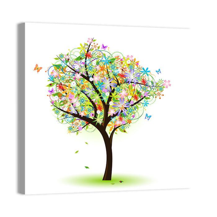 Whimsical Floral Tree Illustration Wall Art as a canvas print