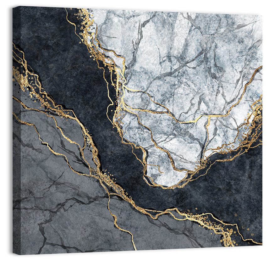 Black Stream Golden Veins Abstract Wall Art, canvas print, square
