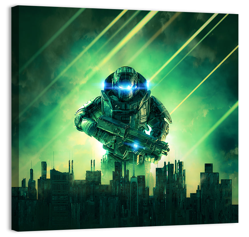 Towering Sci Fi Warrior Wall Art, canvas print, square