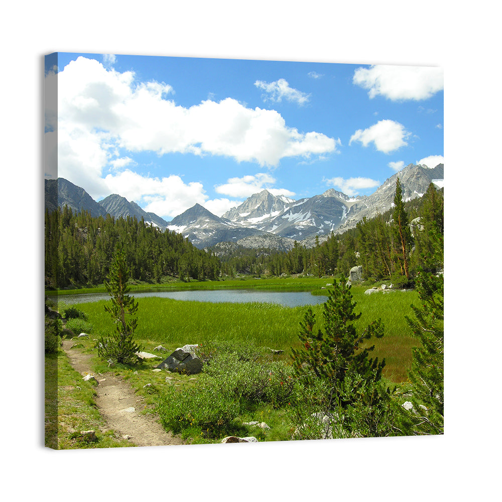 Sierra Nevada Trail to Snow Capped Peaks Wall Art, canvas print, square
