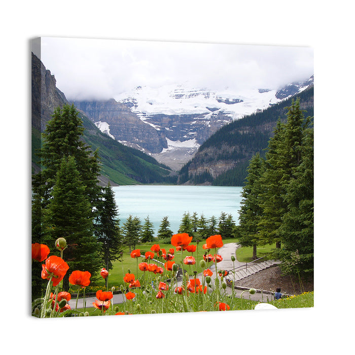 Lake Louise Poppies Wall Art as a canvas print