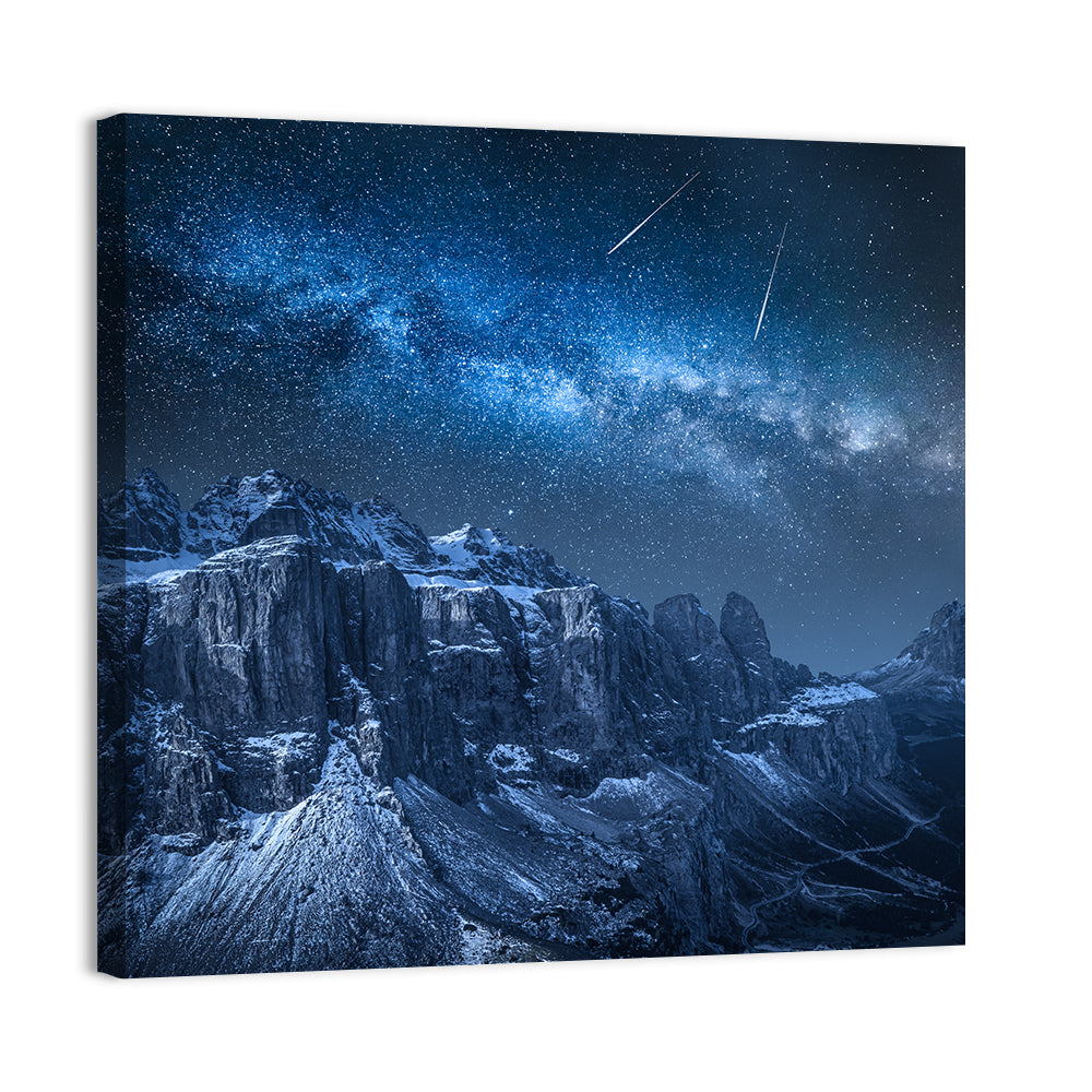 Milky Way Over Snowy Dolomites Wall Art, canvas print, square