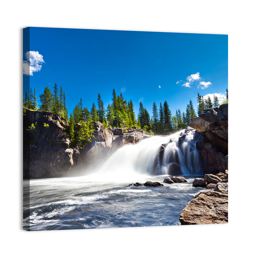 Misty Blue Waterfall Wall Art, canvas print, square