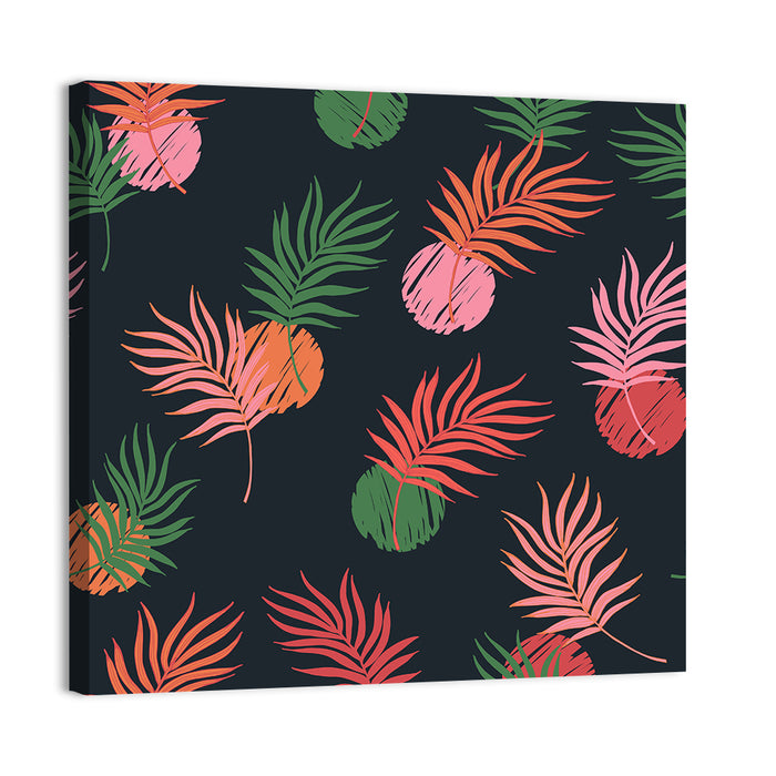 Palm Leaves with Scribbled Circles Wall Art as a canvas print