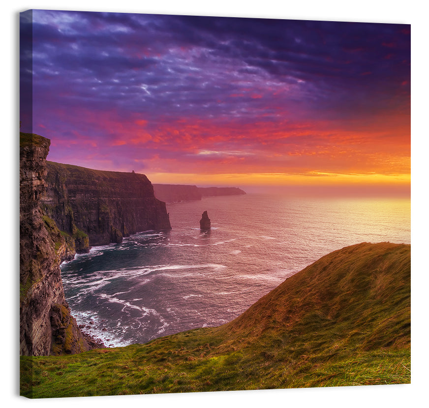 Cliffs of Moher Sea Stack at Sunset Wall Art, canvas print, square