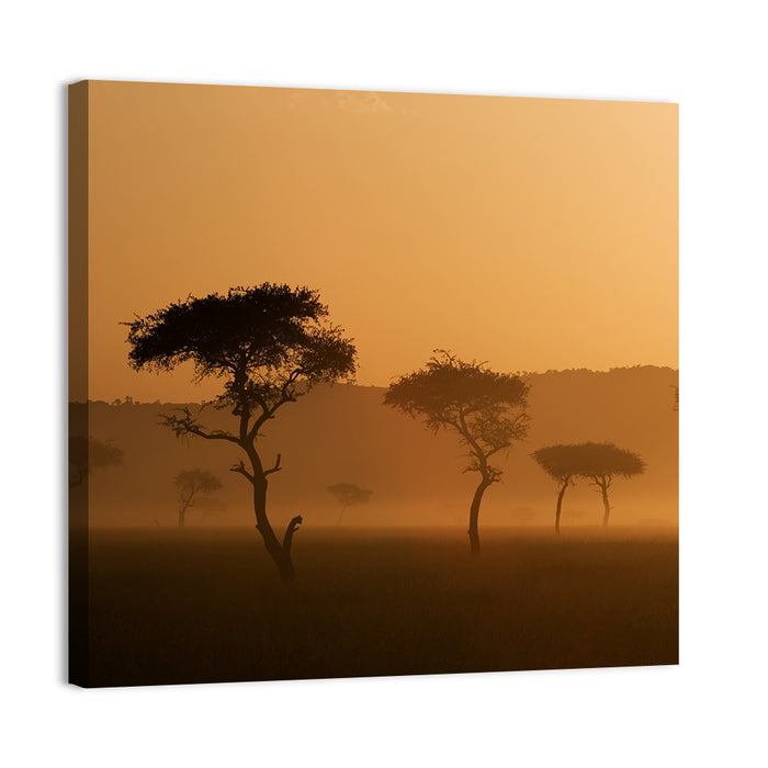 Massai Mara Morning Mist Wall Art as a canvas print