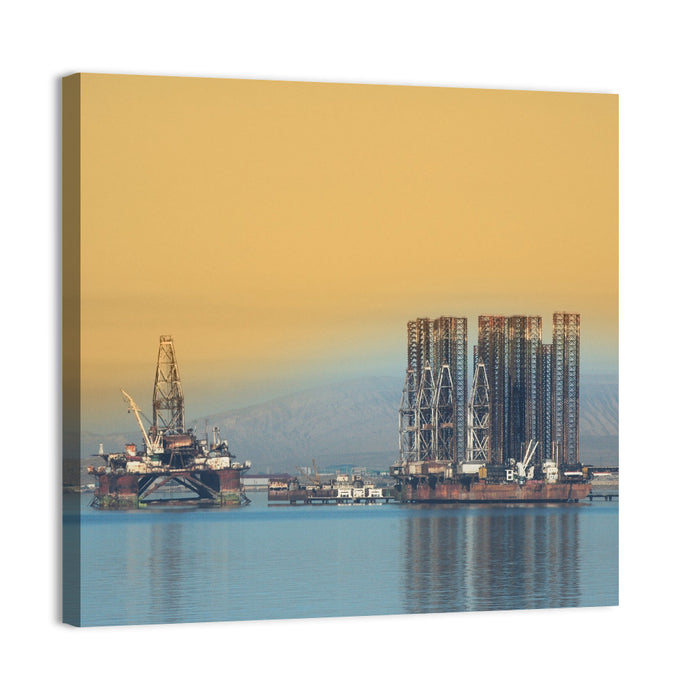 Baku Oil Rigs at Dusk Wall Art as a canvas print