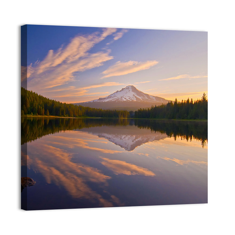 Mount Hood Reflection at Trillium Lake Wall Art, canvas print, square