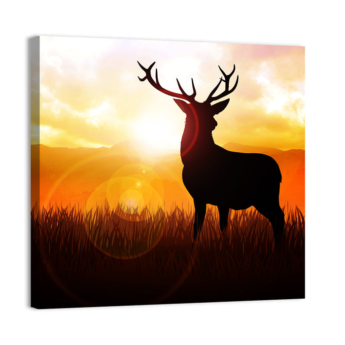 Golden Hour Deer Silhouette Wall Art as a canvas print