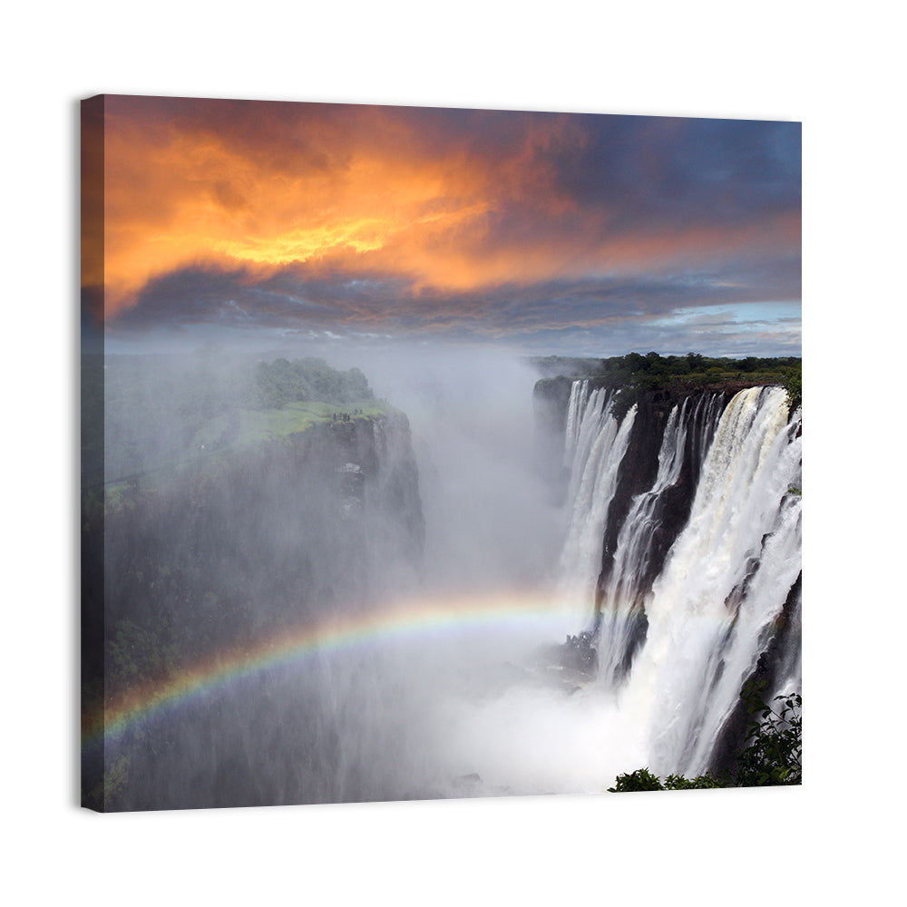Victoria Falls Rainbow at Dusk Wall Art, canvas print, square