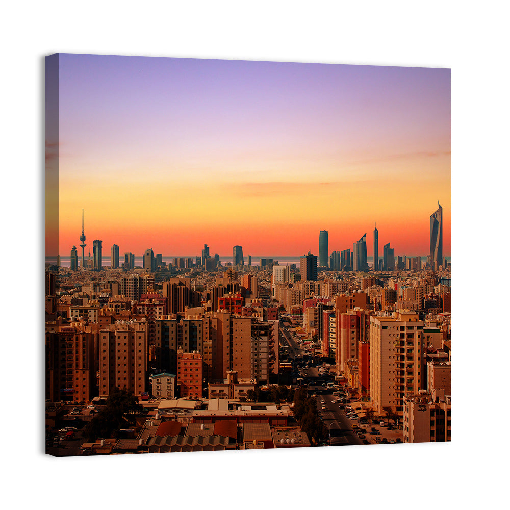 Kuwait City Skyline at Dusk Wall Art, canvas print, square