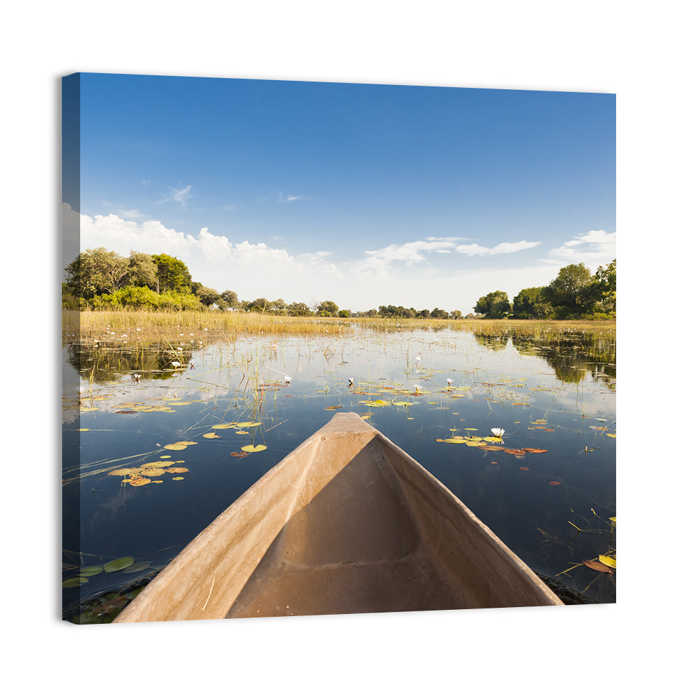 Mokoro Canoe in Okavango Delta Wall Art, canvas print, square