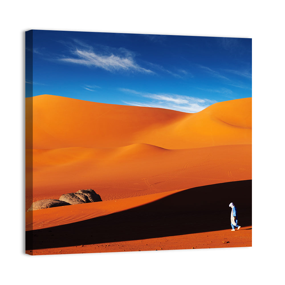Solitary Figure on Sahara Dunes Wall Art, canvas print, square