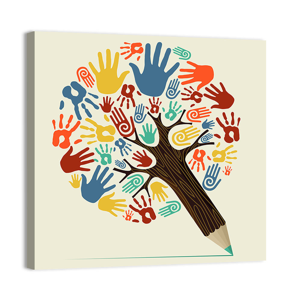 Handprint Tree Illustration Wall Art, canvas print, square