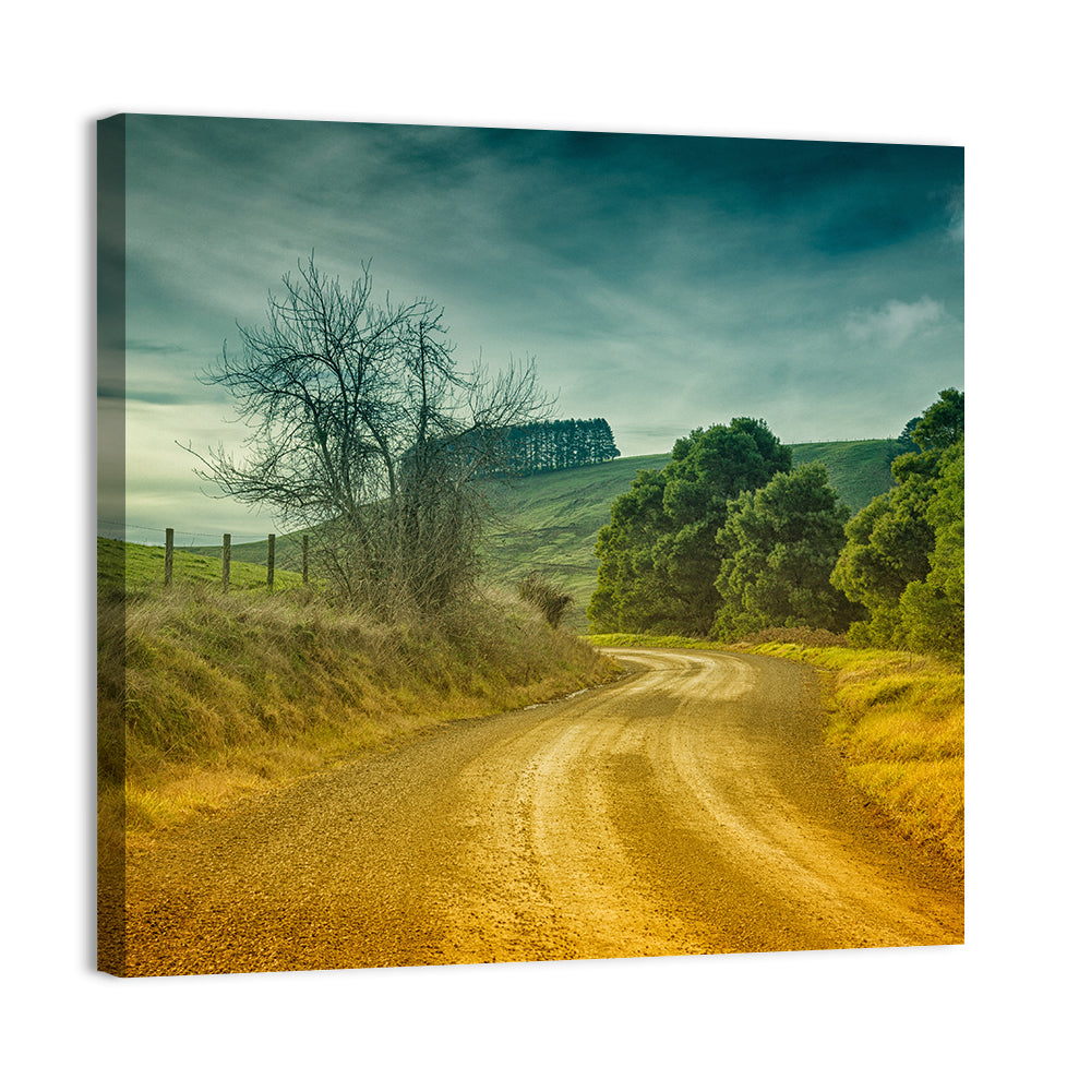 Golden Country Road Wall Art, canvas print, square