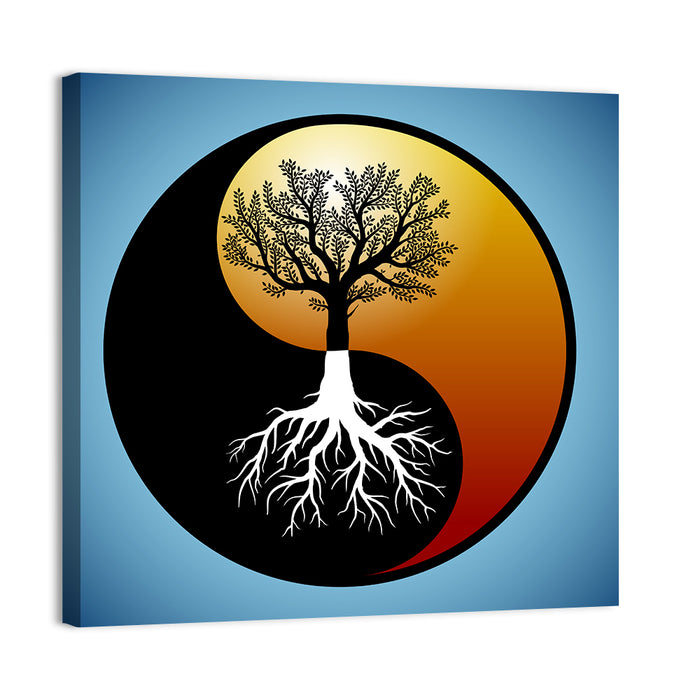 Yin Yang Tree Illustration Wall Art as a canvas print