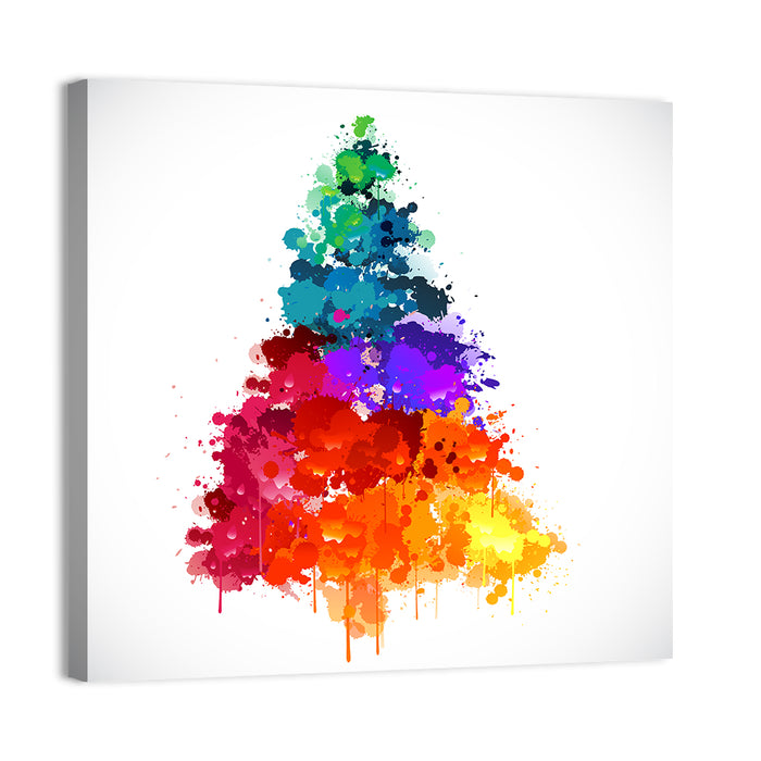 Watercolor Rainbow Christmas Tree Wall Art as a canvas print