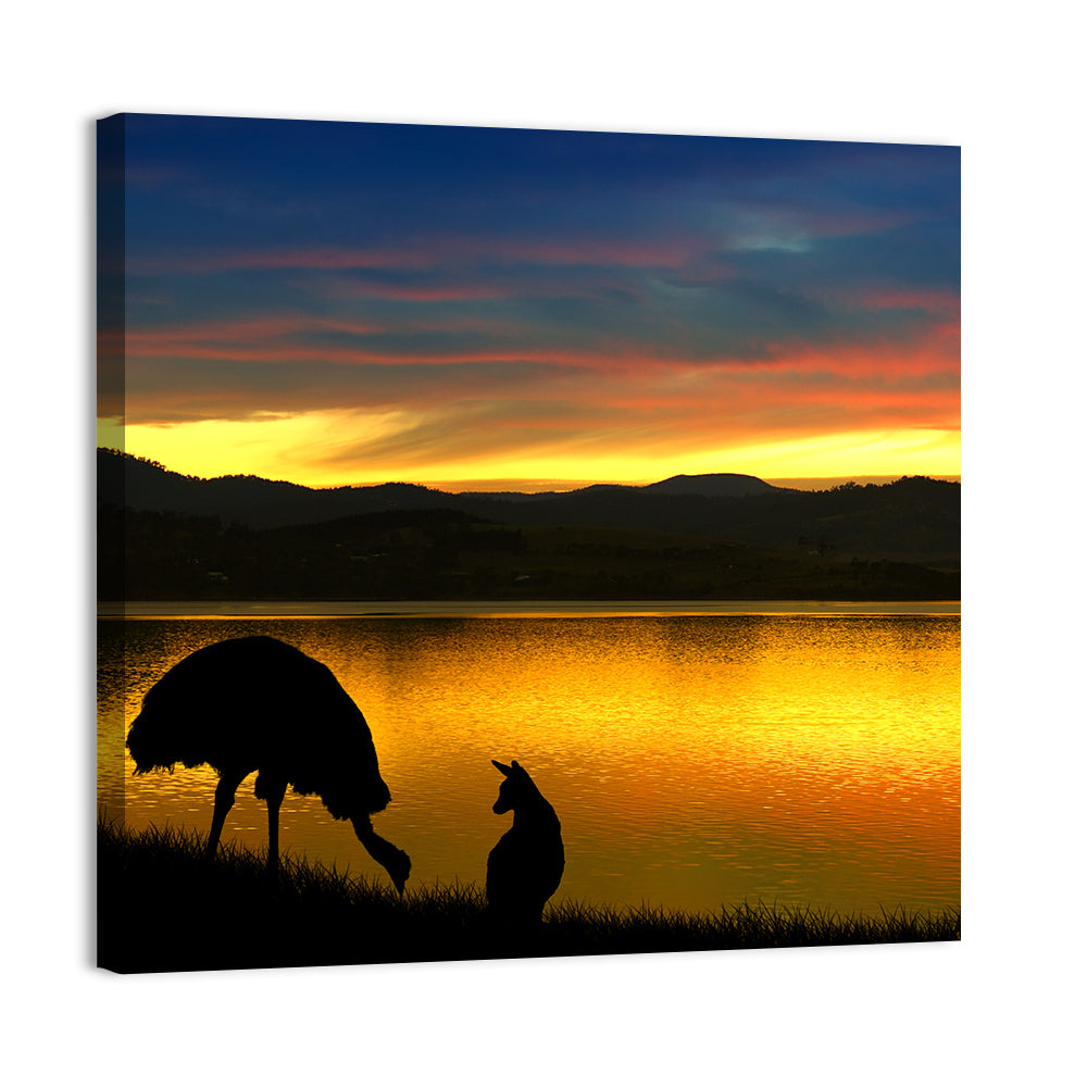 Kangaroo at Lake Sunset Wall Art