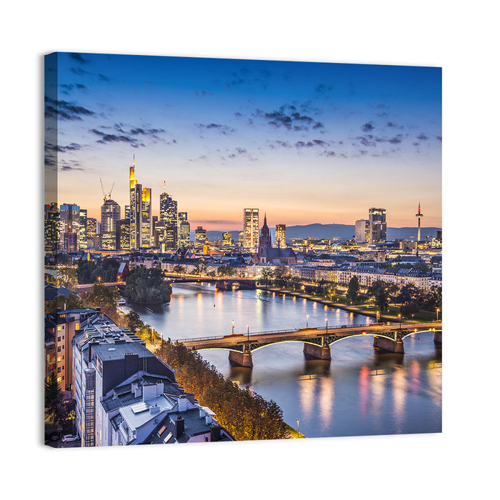 Frankfurt Twilight Skyline Wall Art as a canvas print