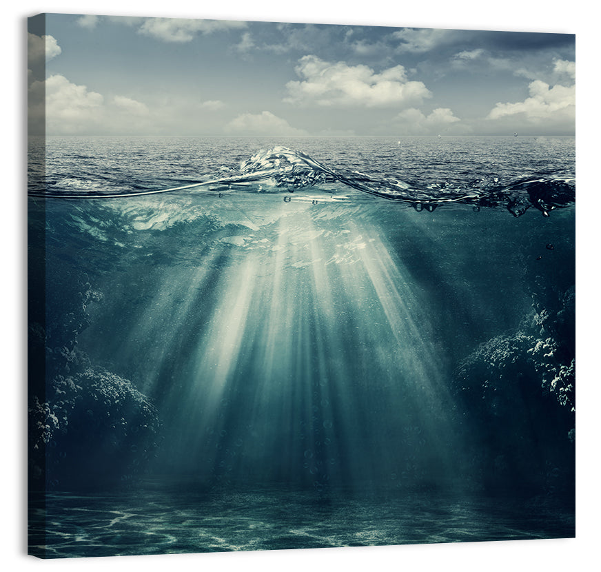 Split-level Underwater Ocean View Wall Art, canvas print, square