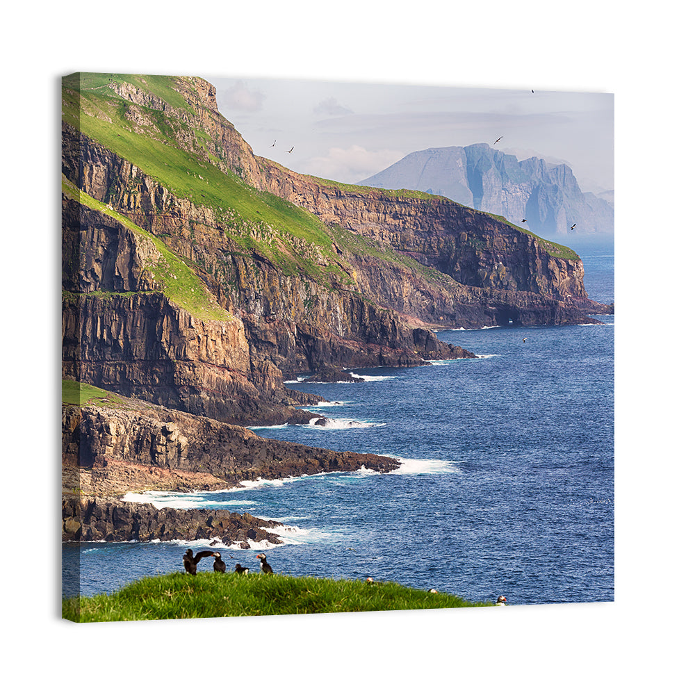 Mykines Cliffs, Faroe Islands Wall Art, canvas print, square