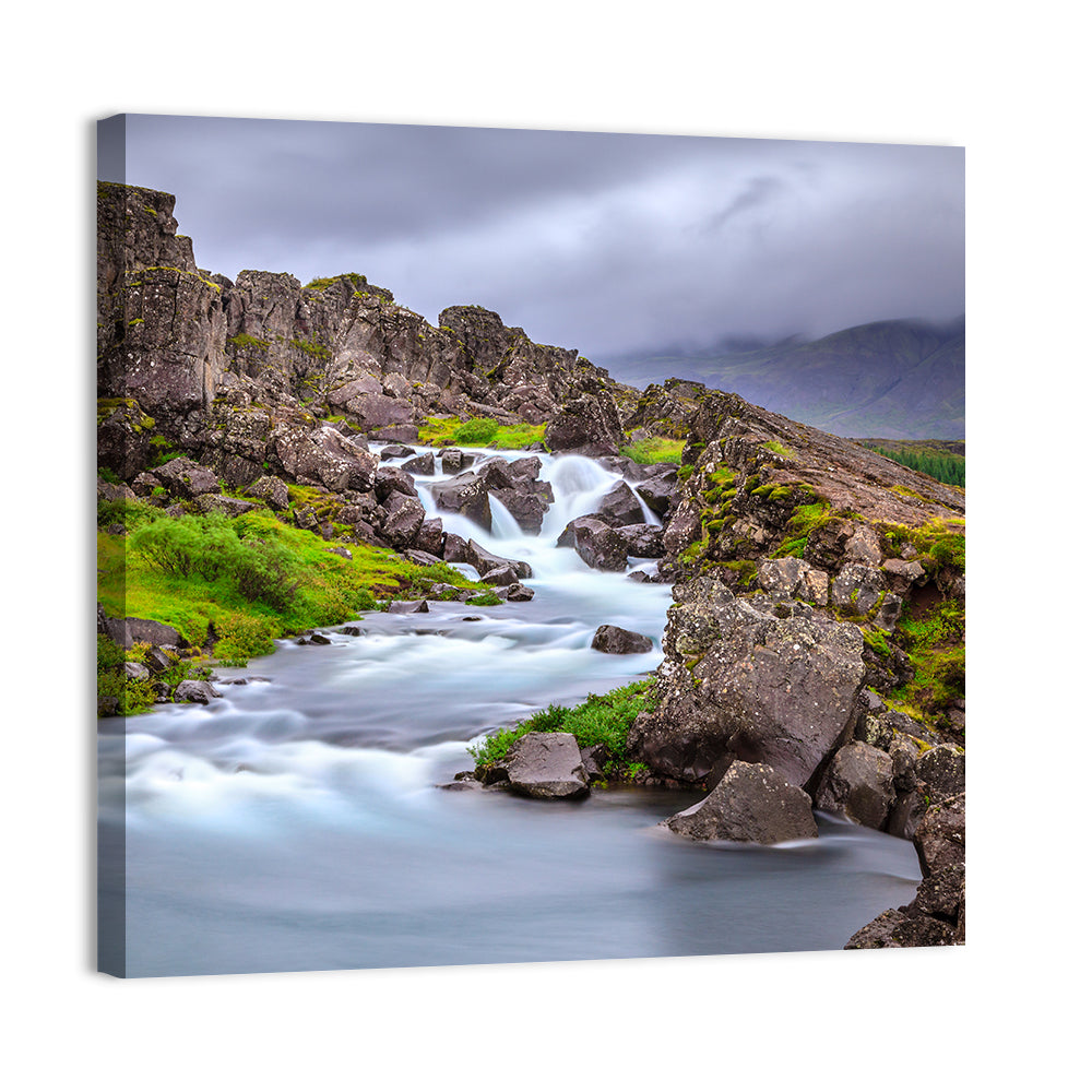 Öxarárfoss Stream, Þingvellir Wall Art, canvas print, square