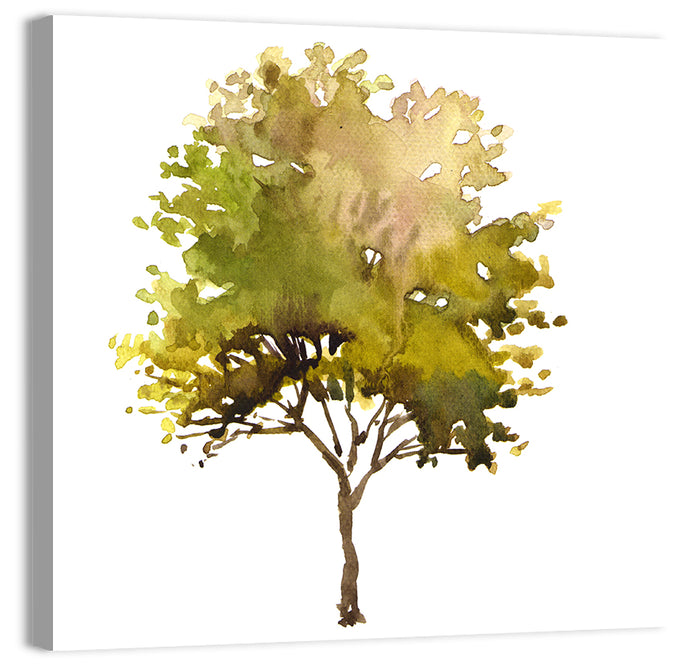 Olive Green Watercolor Tree Wall Art as a canvas print