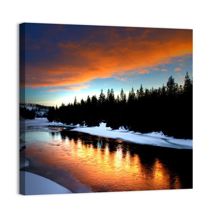 Golden Sunset Over Snowy River Wall Art as a canvas print