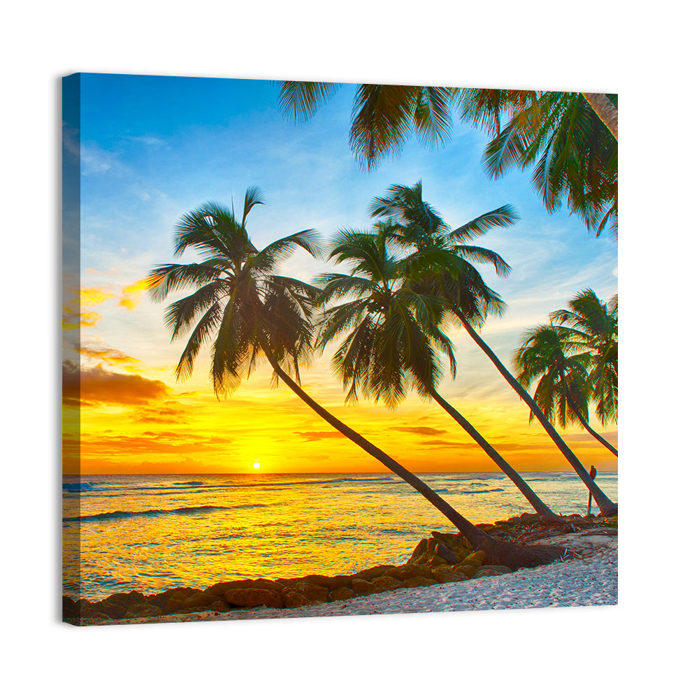 Palm Island Sunset Wall Art, canvas print, square
