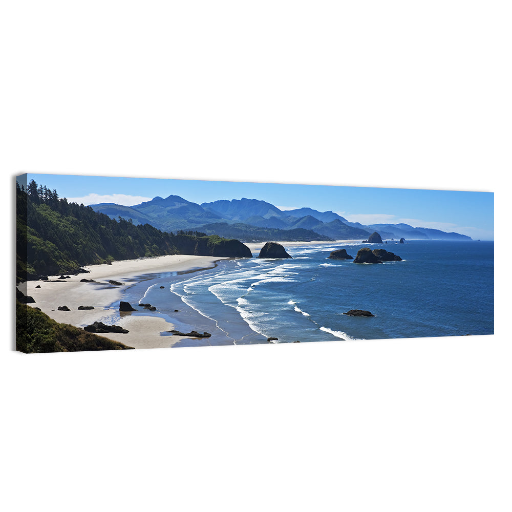 Cannon Beach Morning Shoreline Wall Art, canvas print, panoramic