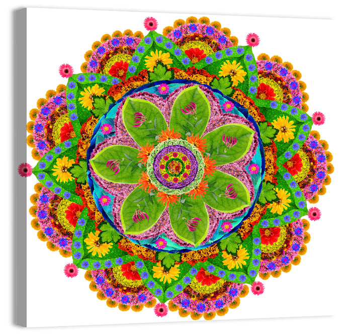 Vibrant Floral Petal Mandala Wall Art as a canvas print