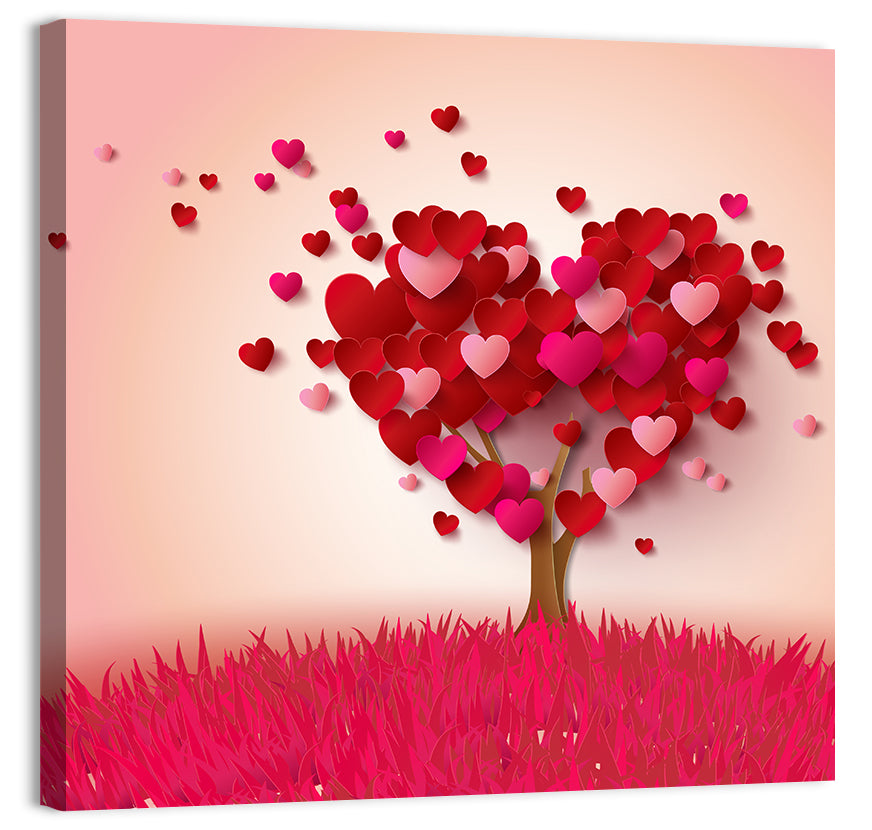 Whimsical Heart Tree Illustration Wall Art, canvas print, square